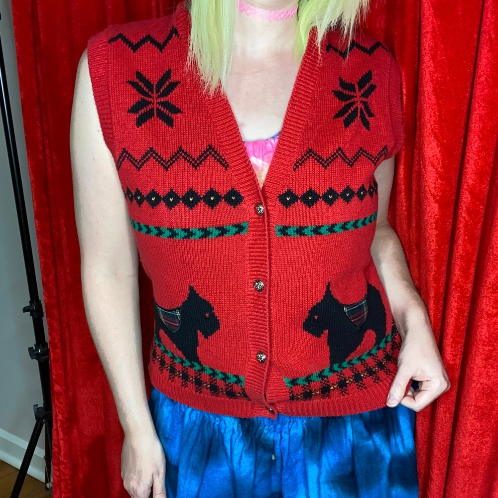 vintage scottie dog Christmas sweater vest